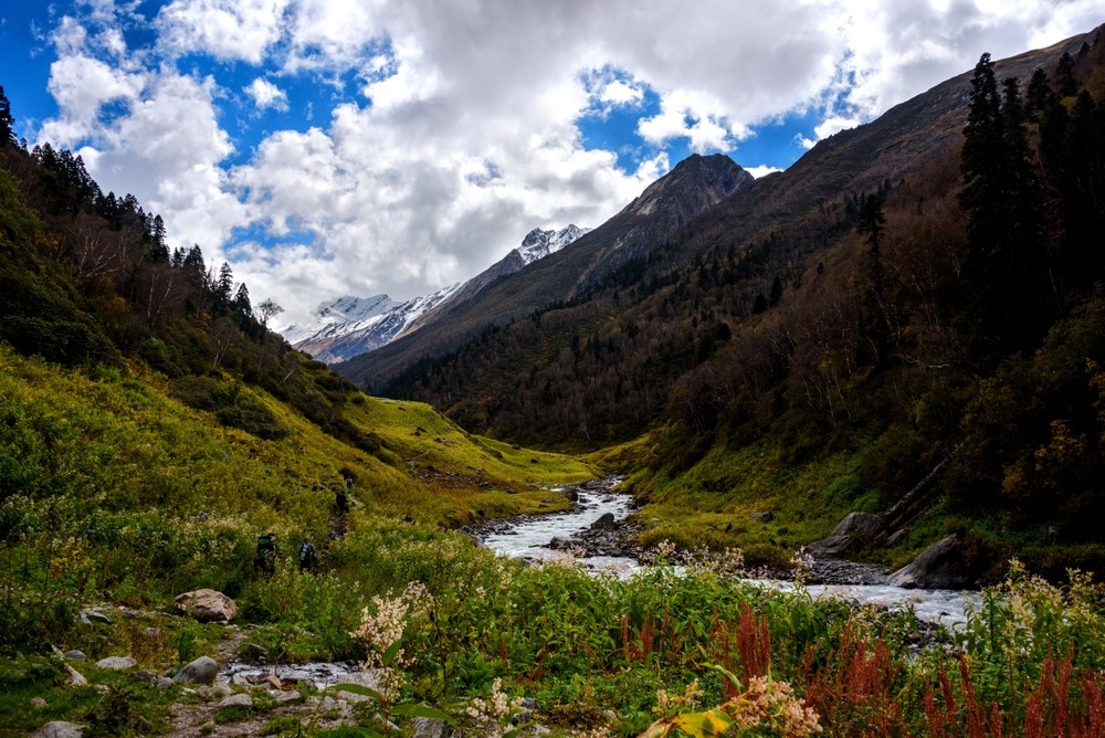 River flowing around mountains