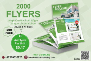 Buy 2000 Flyers & Get 500 Flyers Absolutely FREE – Best Printing Deal! Looking for an affordable way to promote your business, event, or special offer? At Banner Stickers Printing, we’ve got the perfect deal for you! When you buy 2000 premium flyers, you’ll get 500 additional flyers completely FREE of cost! It’s the ultimate offer for anyone who wants maximum reach at minimum price. Our flyers are printed on high-quality paper stock using vibrant full-color printing technology that ensures every design pops with clarity and style. Whether you’re promoting a grand opening, product launch, special discount, or event, our flyers make your message stand out and leave a lasting impression. Why Choose Our Flyers Printing Offer? ✅ High-Quality Printing: Sharp, colorful, and professional-grade flyers that make your brand look amazing. ✅ Free Bonus Flyers: Buy 2000 flyers and get 500 extra absolutely free — no hidden charges! ✅ Fast Delivery: Receive your full order within 5 to 7 business days anywhere in Pakistan. ✅ Affordable Prices: With prices ranging from $0.27 – $1.09, you get premium quality at the best market rate. ✅ Custom Design Options: Choose your flyer size, paper type, and finish to perfectly match your marketing goals. Perfect for Every Purpose Our custom flyers are ideal for: Business promotions and brand awareness campaigns Event invitations and concert promotions Restaurant menus or special discount offers Educational institutions and real estate marketing Product catalogs and sale announcements Whether you’re a small business owner or a large company, flyers remain one of the most powerful marketing tools to engage your target audience. Order Now & Boost Your Reach! Don’t miss this limited-time offer — Buy 2000 flyers and get 500 flyers free! Save more, print more, and reach more customers with Banner Stickers Printing. Place your order today and enjoy: 🚚 Fast 5–7 day delivery 💯 Free expert design review 🎁 Extra 500 flyers FREE!